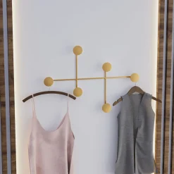 Appendiabiti da parete in metallo 6 ganci oro 82x60x10cm