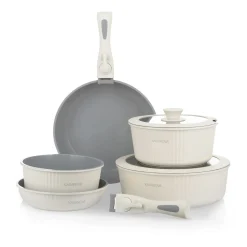 Batteria pentola 9 pezzi crema Eaziclip con manici staccabili