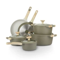 Batteria pentole 10 pezzi Bambù verde e crema