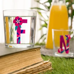 Bicchiere acqua con lettera F in vetro