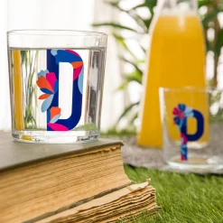 Bicchiere acqua con lettera D in vetro