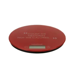 Bilancia da cucina digitale rossa tonda con scritta