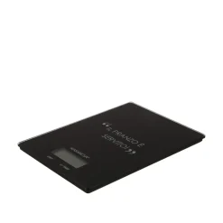 Bilancia da cucina digitale nera rettangolare con scritta