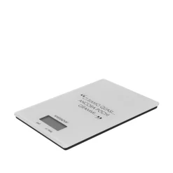 Bilancia da cucina digitale bianca rettangolare con scritta