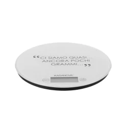 Bilancia da cucina digitale bianca tonda con scritta