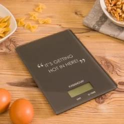 Bilancia da cucina digitale grigia rettangolare con scritta