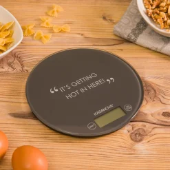 Bilancia da cucina digitale grigia tonda con scritta