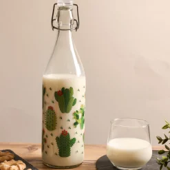 Bottiglia 1 litro in vetro decoro verde Cactus