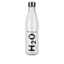 Bottiglia acqua vetro 1 L scritta nera H20 Aqualuxe