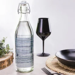 Bottiglia in vetro 1 L con chiusura ermetica linee blu Lella