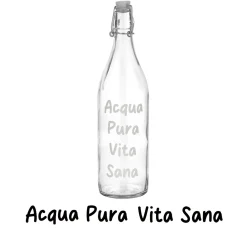 Bottiglia in vetro 1 L scritta Acqua Pura con chiusura ermetica