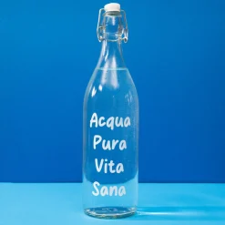 Bottiglia in vetro 1 L scritta Acqua Pura con chiusura ermetica