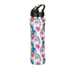 Bottiglia termica 500 ml con cannuccia fiori tropicali in acciaio
