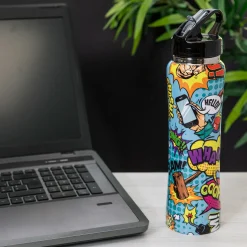 Bottiglia termica 500 ml con cannuccia fumetti in acciaio