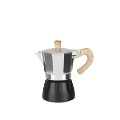 Caffettiera 2 tazze argento e nera in lega di alluminio