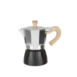 Caffettiera 3 tazze argento e nera in lega di alluminio