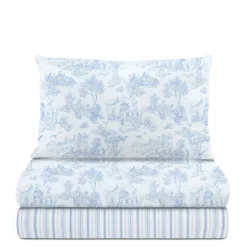 Completo letto 1 piazza e mezza azzurro Toile de Jouy