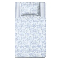 Completo letto 1 piazza e mezza azzurro Toile de Jouy