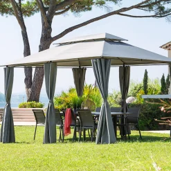 Gazebo da giardino 396x296x270 cm Thira grigio