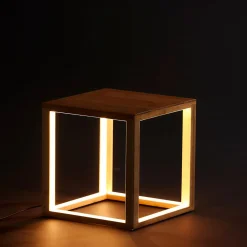 Lampada cubo con LED in legno, 36x35x35 cm