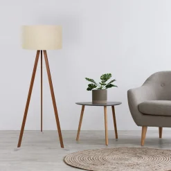 Lampada da terra con paralume beige e base legno 140 cm Ayd