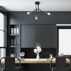 Lampadario 3 luci Viraj 46x46x32 cm metallo nero