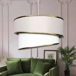 Lampadario bianco in tessuto con LED Circle