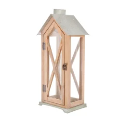 Lanterna casetta piccola in legno, 20x15,5x45 cm