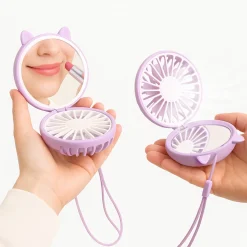 Mini ventilatore da collo con specchio e led arancione