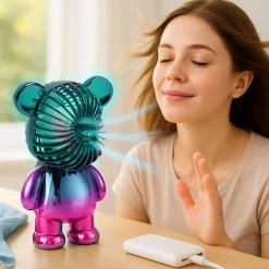 Mini ventilatore orsetto ricaricabile azzurro e viola