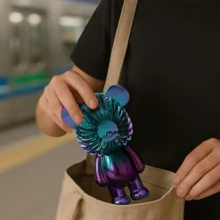 Mini ventilatore orsetto ricaricabile azzurro e viola