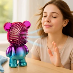 Mini ventilatore orsetto ricaricabile rosa e azzurro