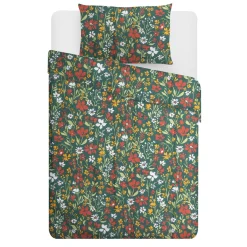 Parure copripiumino 1 piazza e mezza fiori verde cotone