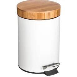 Pattumiera a pedale 3 L bianco e bambù