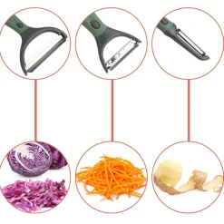 Pelaverdure 3 in 1 con testine intercambiabili verde