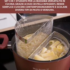 Pentola pasta 22 cm bordeaux con 2 cestelli e coperchio