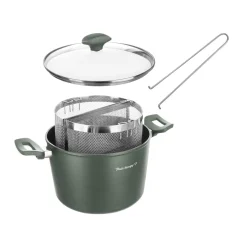 Pentola pasta 22 cm verde con 2 cestelli e coperchio