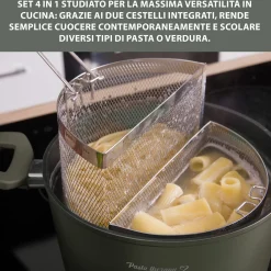Pentola pasta 22 cm verde con 2 cestelli e coperchio