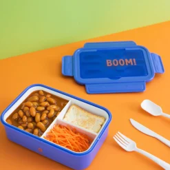 Porta pranzo con divisori e posate blu