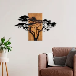 Quadro albero metallo con pannello legno
