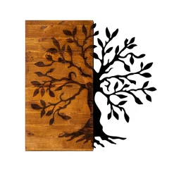Quadro albero metallo con metà pannello legno