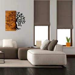Quadro albero metallo con metà pannello legno
