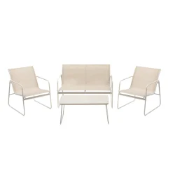 Salottino divano 2 posti, sedie e tavolino beige Bomb