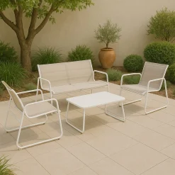 Salottino divano 2 posti, sedie e tavolino beige Bomb