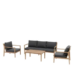 Salotto da giardino divano, 2 poltrone con tavolino Lacovia in legno