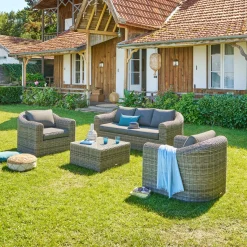 Salotto giardino 5 posti con tavolino Moorea marrone