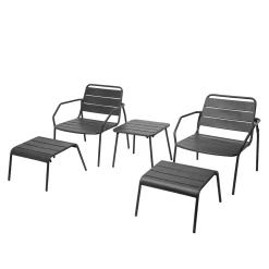 Salotto giardino 2 sedie con poggiapiedi e tavolino Phuket grigio