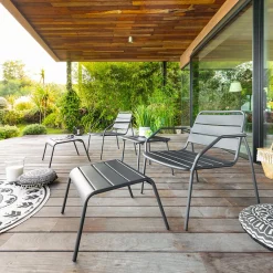 Salotto giardino 2 sedie con poggiapiedi e tavolino Phuket grigio