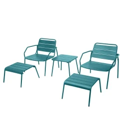 Salotto giardino 2 sedie con poggiapiedi e tavolino Phuket blu