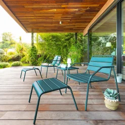 Salotto giardino 2 sedie con poggiapiedi e tavolino Phuket blu